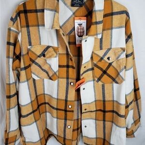 HFX Yellow and Navy Plaid Long Sleeve Shacket Sz Small.